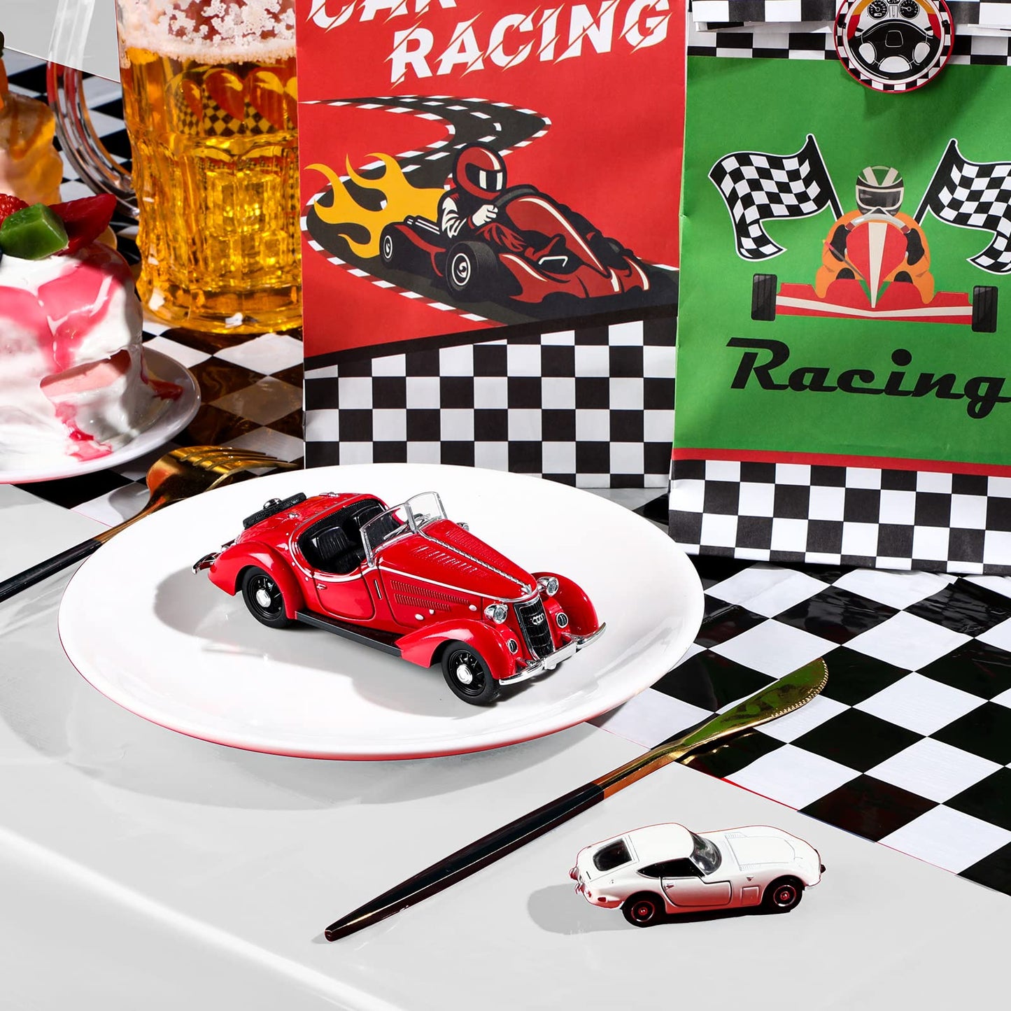 Irenare Car Birthday Party Supplies Racing Party Decorations Road Tablecloth Racetrack Table Runner Table Covers For Kids Boy Car Theme Birthday Party, 54 X 108 Inch (White,6 Sheets)