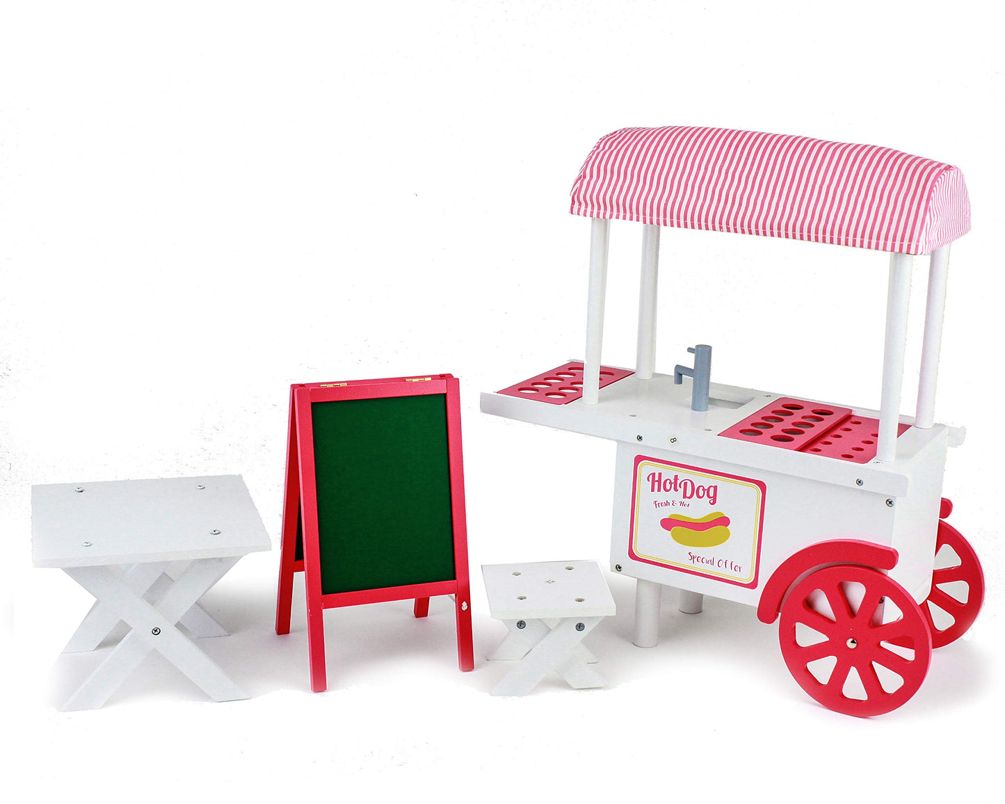 Playtime By Eimmie 18 Inch Doll Furniture - Hot Dog Food Cart And Dolls Accessories - Wooden Playsets - Fits American, Generation, My Life & Similar 14”-18” Girl Dolls Stuff - Girls Toys