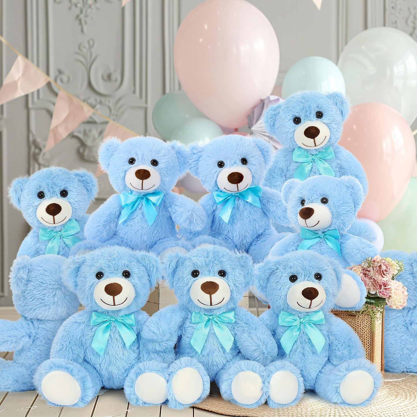 Maogolan Bulk Teddy Bear Baby Shower, 10 Packs Small Light Blue Teddy Bear Stuffed Animals In Bulk,13.5' Small Stuffed Bears Plush For Wedding,Birthday,Christmas, Party Decorations