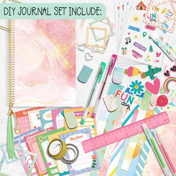 Gifts For Girls Age Of 8 9 10 11 12 13 Years Old And Up, Diy Journal Set, Personalized Diary Stuff For Tweens Teens, Decorate Your Planner/Organizer, Journaling Arts Craft Kit. Ideal Toy Age 6-8