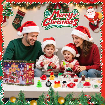 Christmas Mochi Squishy Toys 24 Pack with Gift Card Mini Squishy Toys Christmas Stocking Stuffers Party Favors for Kids Stress Relief Toys Goodie Bags Fillers (Christmas Red Box)