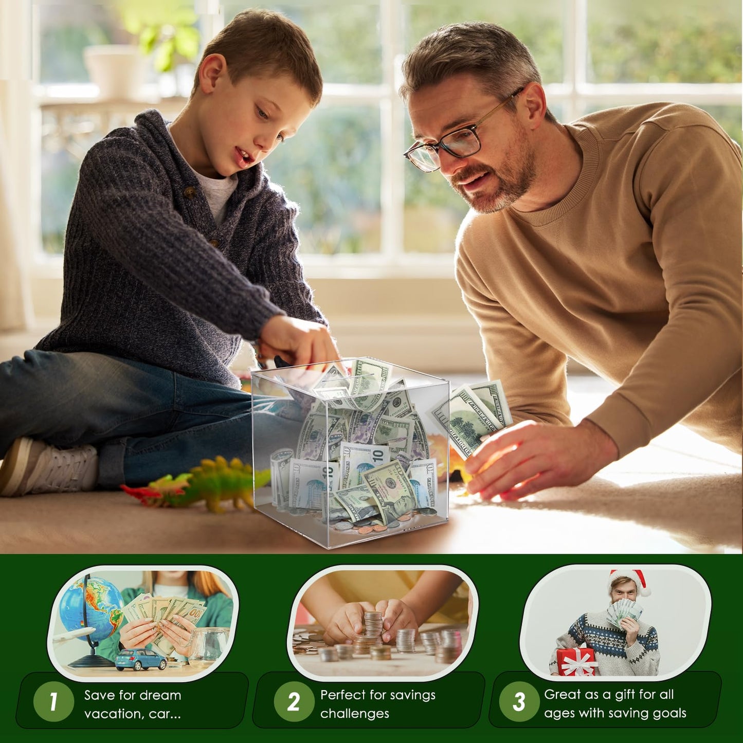 Piggy Bank For Adults Must Break To Open, Vcertcpl Acrylic Clear Piggy Bank Money Saving Box For Cash Saving, Unopenable Adults Piggy Bank For Real Money Bank Coin Bank Change Jar (Clear, 12X12Cm)
