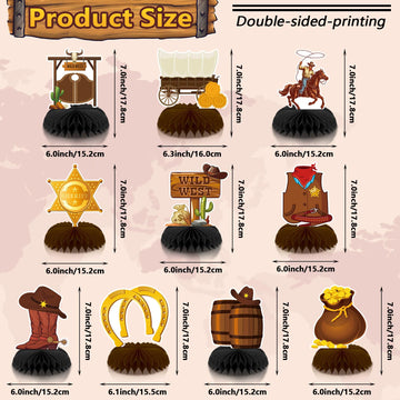 DTOFOOT 10 Pcs Cowboy Party Decorations, Wild West Cowboy Honeycomb Centerpieces for Tables Cowboy Party Decorations Western The