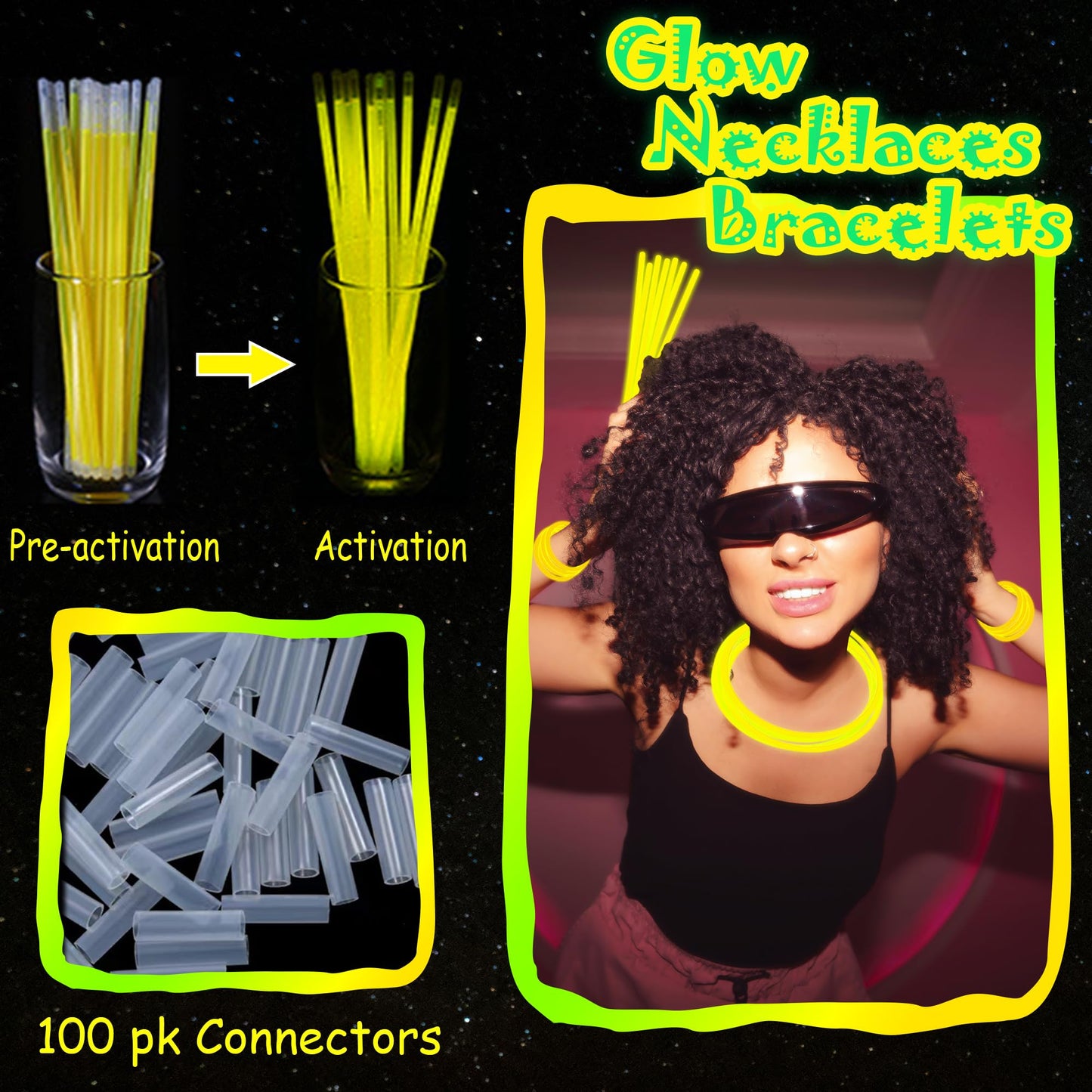 Ilhsty 100 Pk Glow Sticks Bulk Party Favors And Decorations - 8'' Glow In The Dark Party Supplies For Halloween Neon Party Light