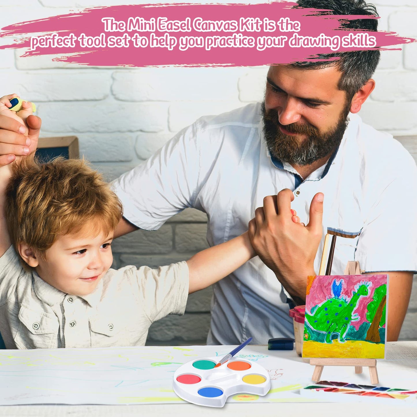 Crtiin Watercolor Paint Sets Mini Paint Set 4x4 Small Painting Canvas with Easel Paints Brush Set Art Party Favors and Watercolo