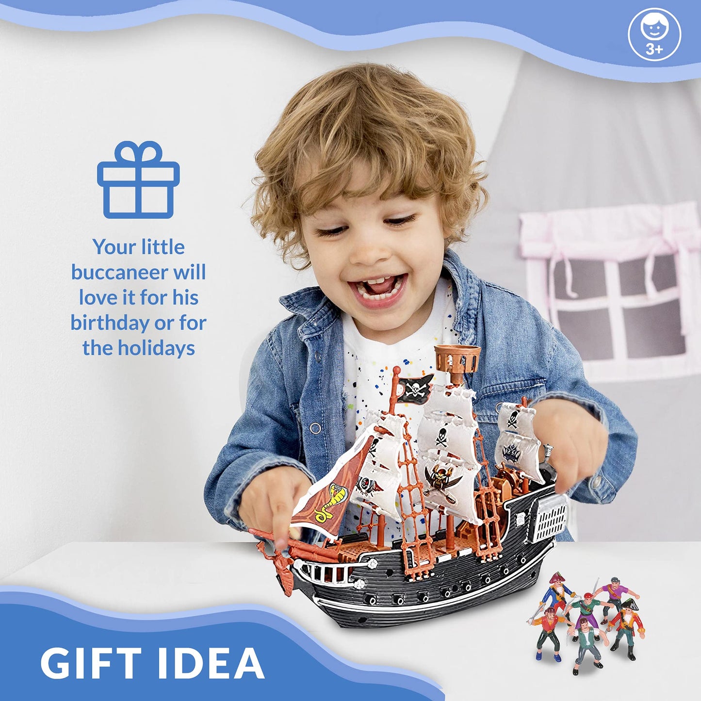 Howboutdis Pirate Playset - 10 Inch Pirate Ship With 2 Inch Pirate Figurines - Hours Of Imaginative Play- Makes A Great Gift Or A Fun Prize - Ages 3Yrs+