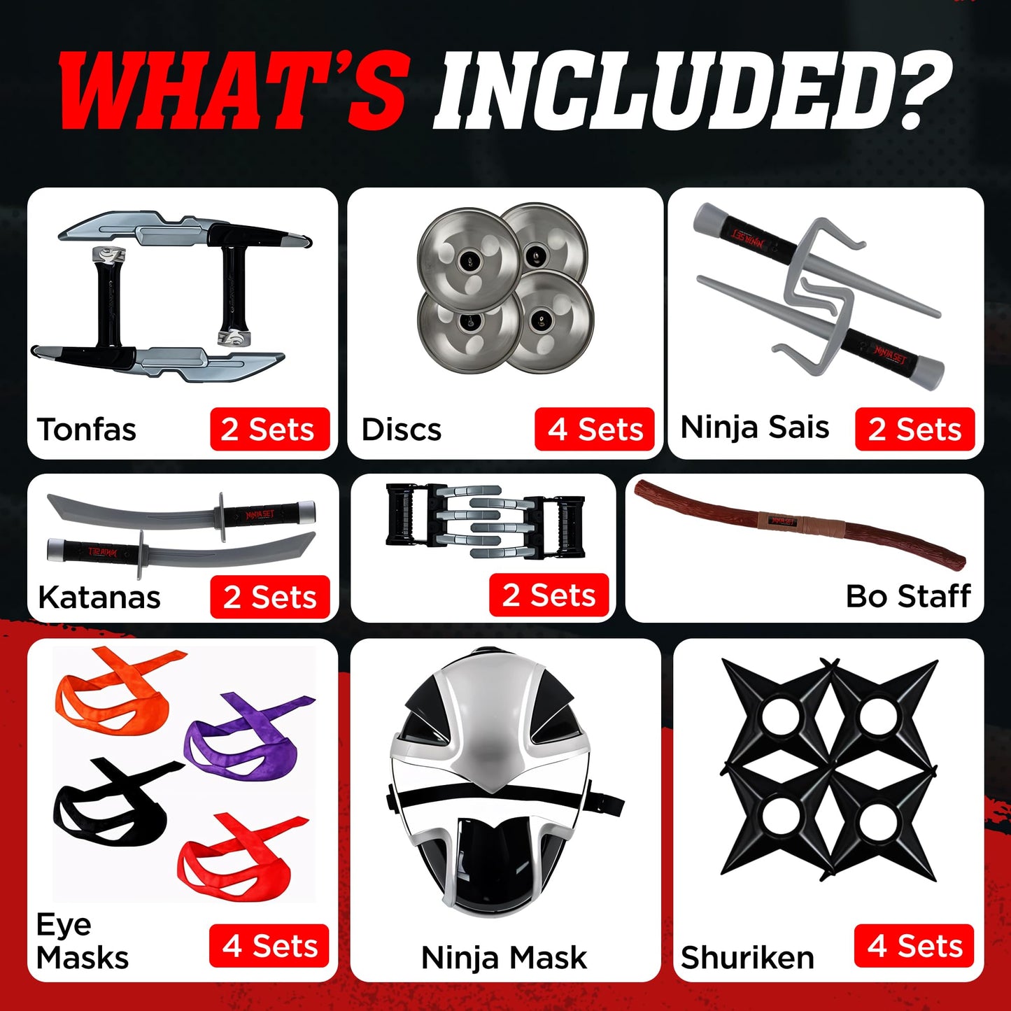 Liberty Imports Ninja Warrior Toy Role Playset - Kids Pretend Play Dress Up Costume Accessories Set for Children Pretend Play Battles (Set 2)