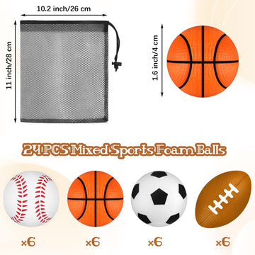 Aodaer 24 Pack Mini Mixed Sports Stress Balls With Drawstring Mesh Bag Fidget Toys For Adults Soft Foam Balls For Sports Party F