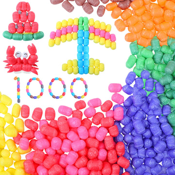 Junkin 1000 Pcs Magic Noodles Foam Crafts Puffs Corn Super Crafts Arts Kit Bulk Building Blocks Model Toys Valentines Kid Gifts