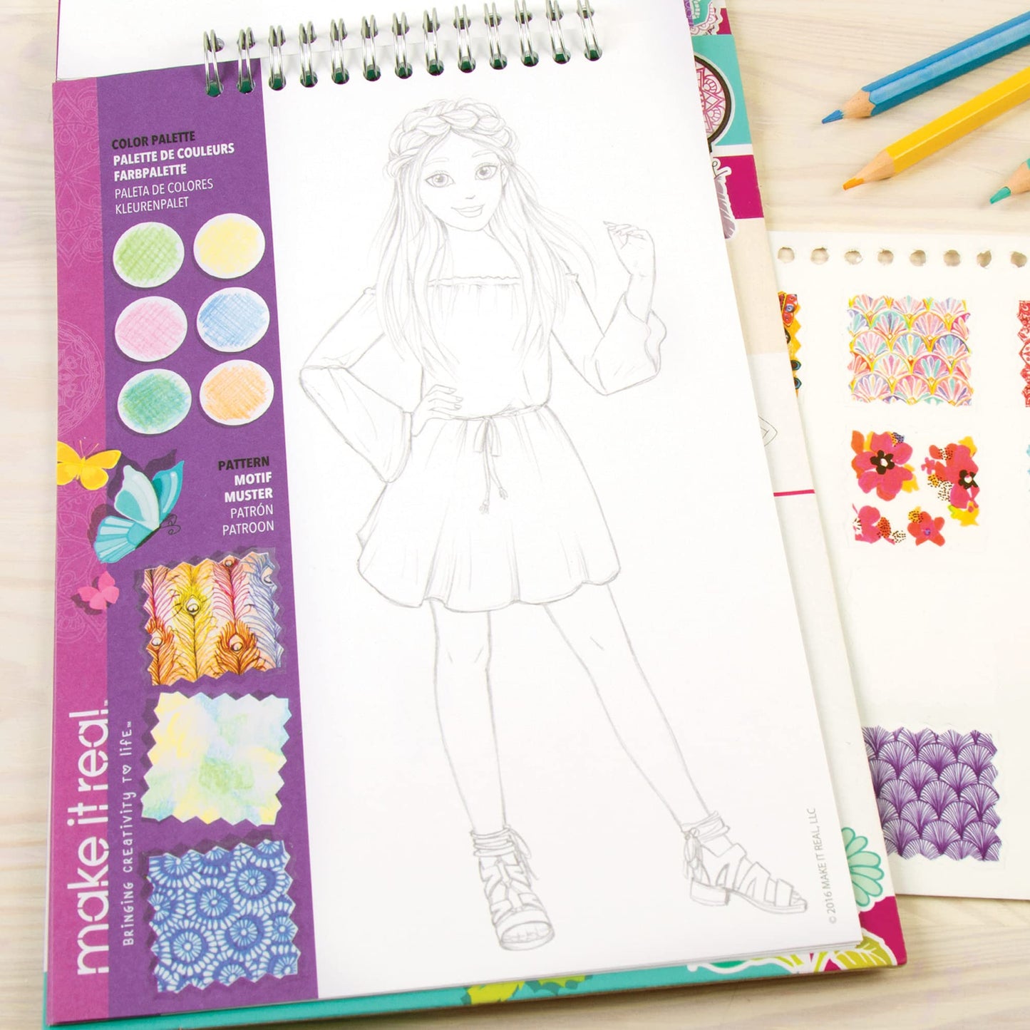 Make It Real Fashion Design Sketchbook Kit For Girls - Blooming Creativity Set With Stencils, Puffy Stickers, Design Guide - Unleash Fashion Talent, Develop Skills, For Kids Ages 6