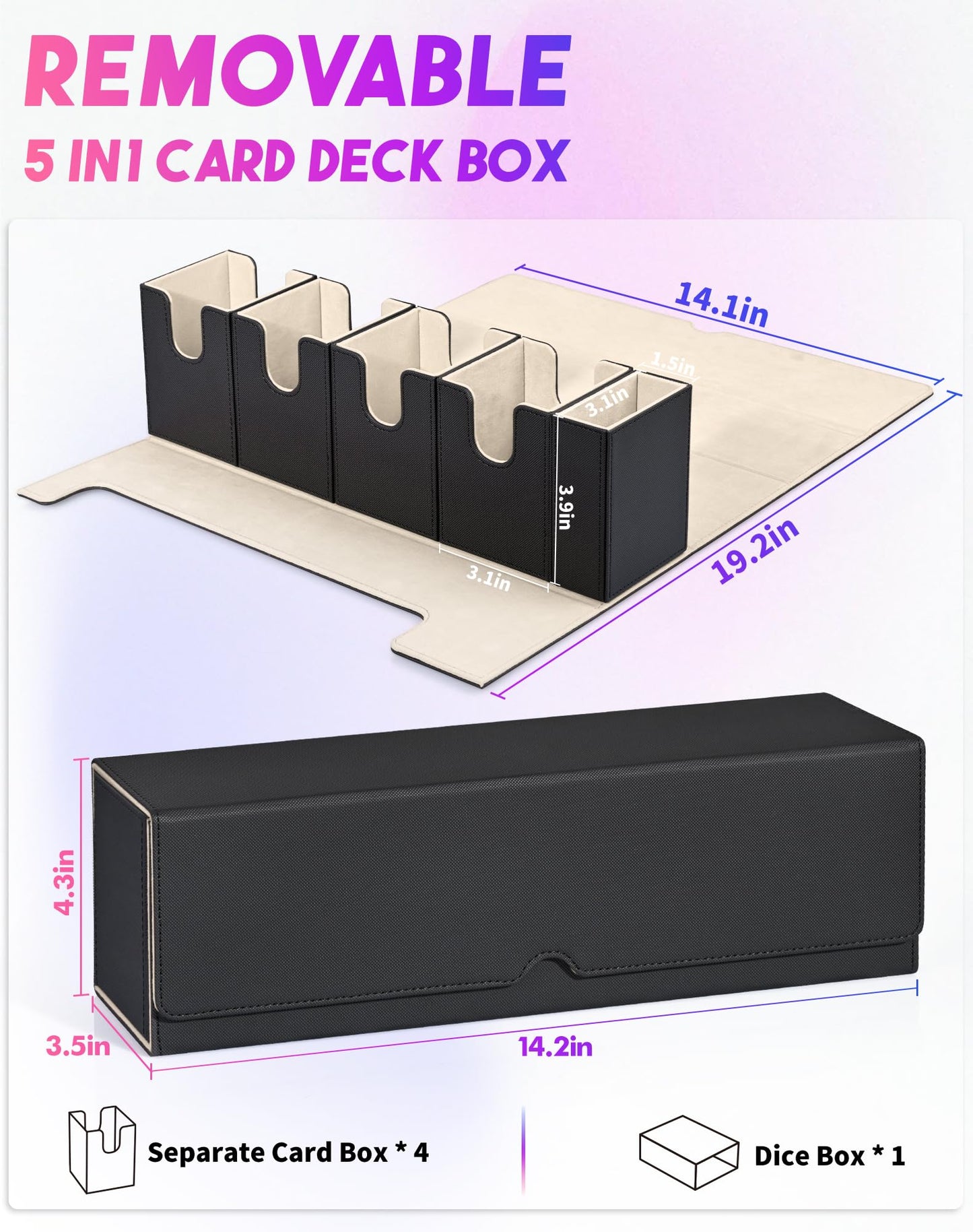 Uaono Card Deck Box With Dice Tray For Mtg, 5 In 1 Card Deck Case Holds 800+ Unsleeved Cards, Strong Magnet Card Organizer Compatible With Yugioh Tcg Sports Cards (Black Gold)