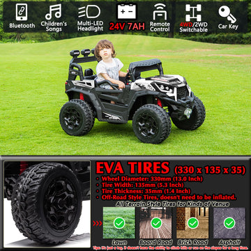 Sopbost 24V 7Ah Ride On Toys For Big Kids Ride On Car With Remote Control Battery Powered 4X4 Electric Vehicle Kids Utv, Eva Tires Wheels, Music Play, White