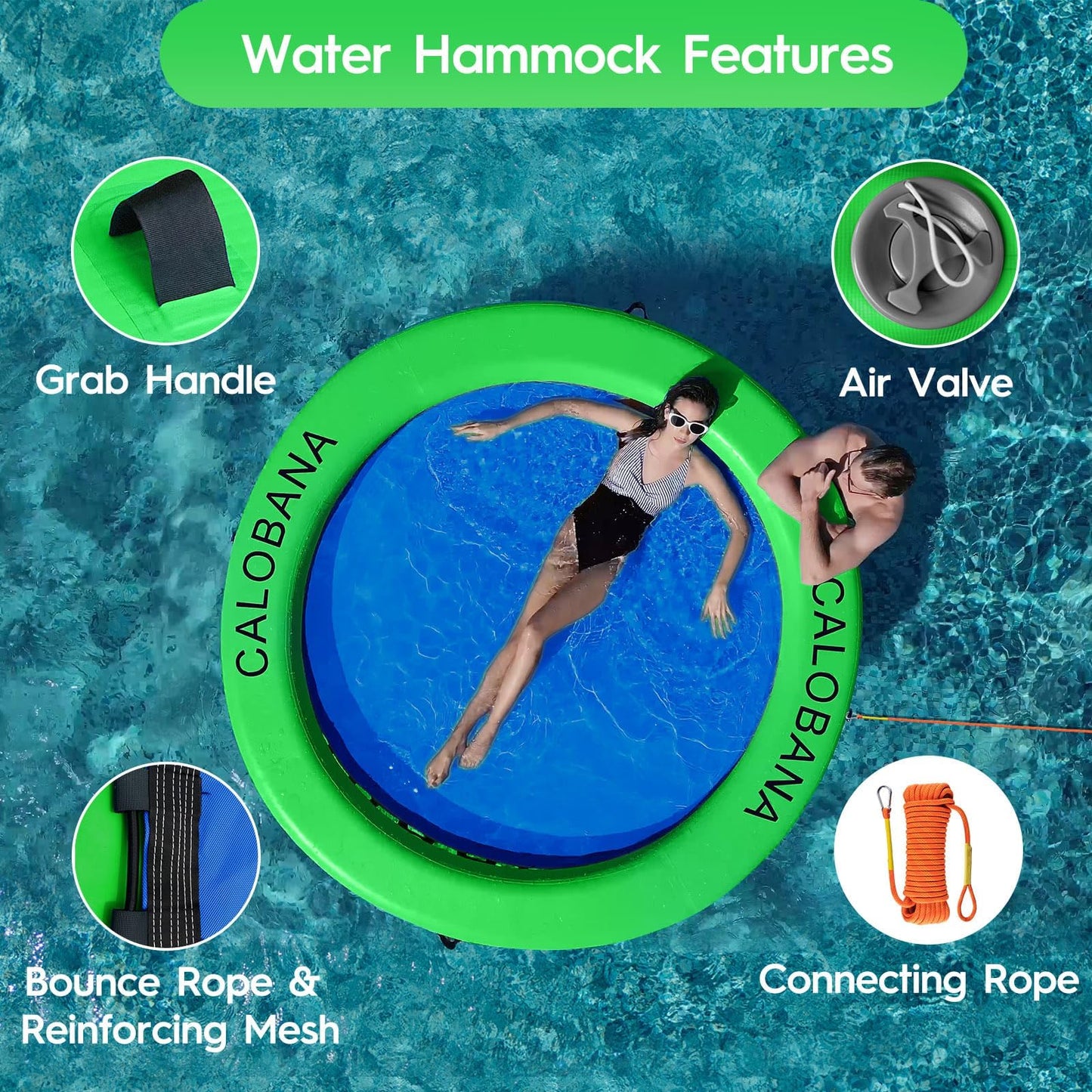 8ft Float Ring Inflatable Water Hammock Island with Mesh Tanning Pool Lounger Float for Adults Round Floating Mat Raft for Party