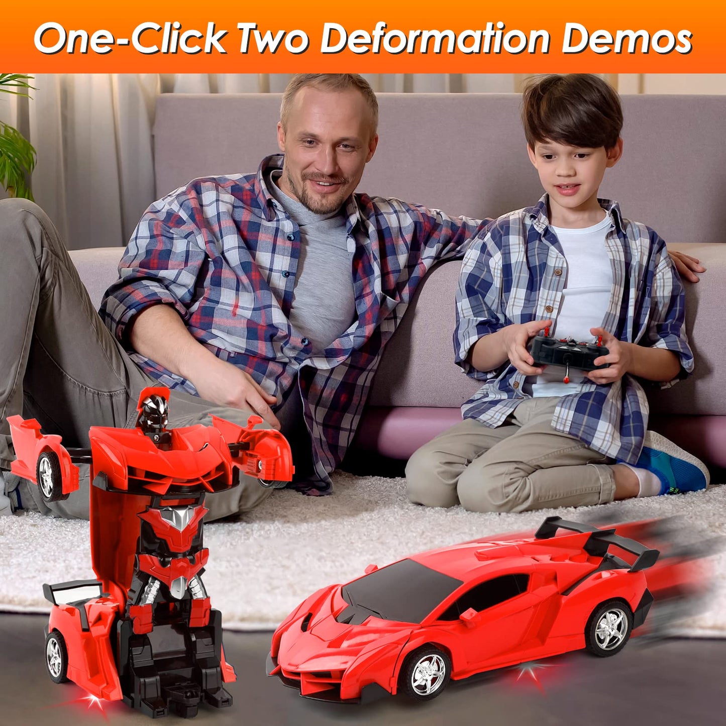 Kizeefun Remote Control Car, Rechargeable Transformable Remote Control Car for Boys and Girls with Flashing Lights and 360