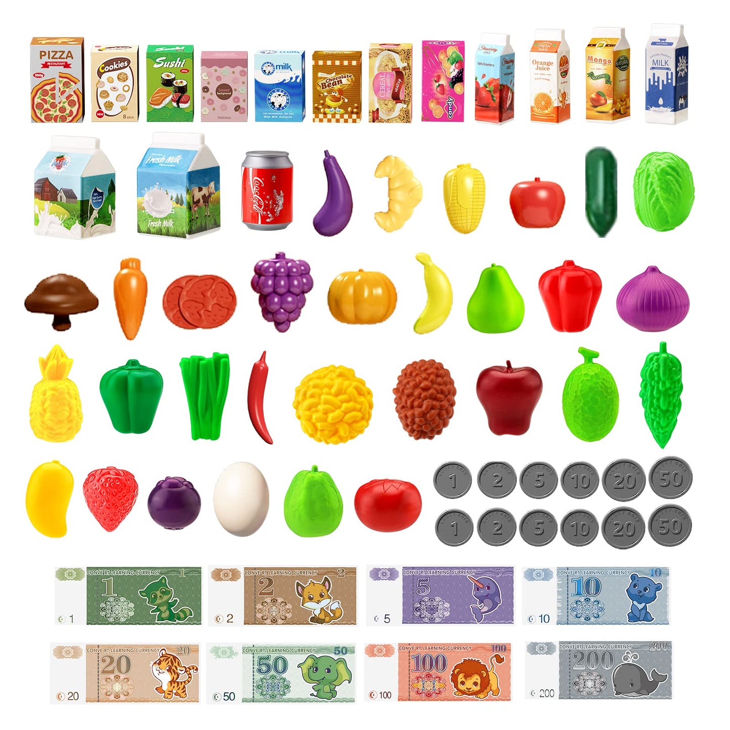 Jovow 98Pcs Kids Shopping Cart Trolley Play Set With Pretend Food And Accessories,Perfect For Ages 3+ Pretend Play And Role-Play