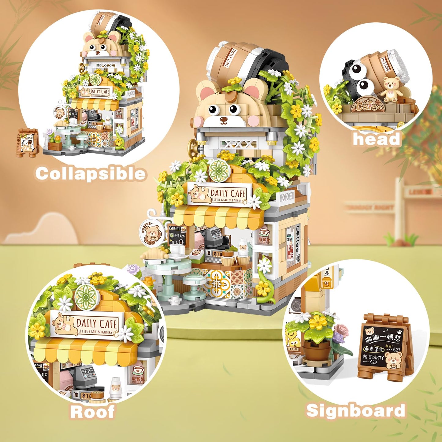 Yoxindax Streetscape Cafe Mini Building Set, 1770 Pcs Mini Brick Building Cafe Set (For Boys Girls 6+)