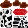 18 Pcs Kids Western Costume Set Include 6 Western Cowboy Felt Hat With 6 Bandanna 6 Cow Vest Tops For Boys Girls Halloween (Brown)
