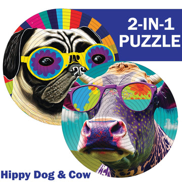 Spin Flip Puzzle: Hippy Dog & Cow, 14 Rings, 3D Puzzle, Challenging, Fun, Interactive Brain Teaser For Kids And Adults, Fidget T
