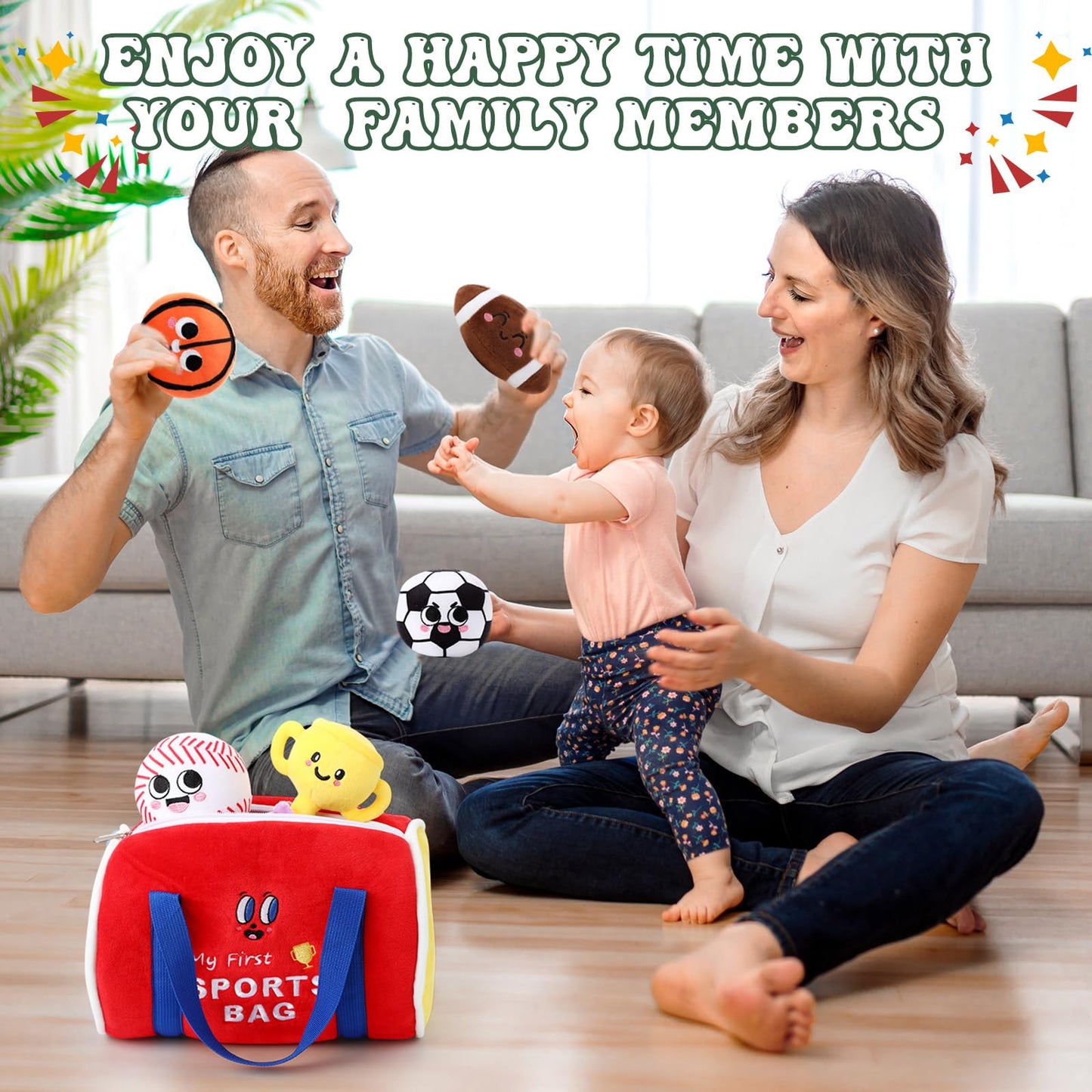 HyDren My First Sports Bag Plush Toys Playset - 7 Pcs Baby Sports Balls & Trophy for Toddlers, Small & Medium, Plush, Model MF4234