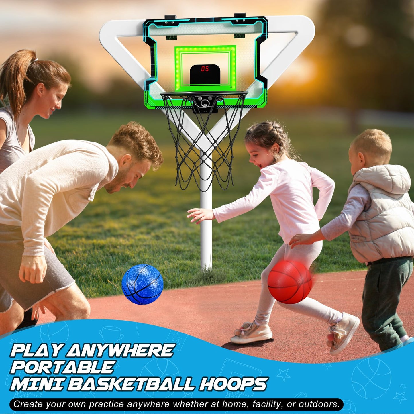 Okkidy Mini Indoor Basketball Hoop, Light-Up Basketball Hoop With Electronic Led Scoreboard, Small Outdoor Basketball Game Toys For 6, 7, 8, 9, 10, 12+ Year Old Girls Boys Kids Teen Adults, Idea Gifts