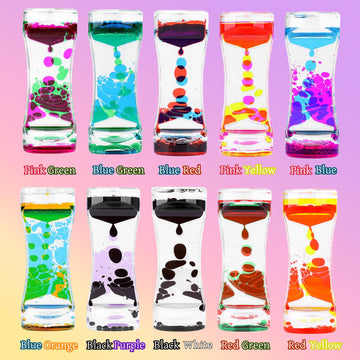 Oneshow Liquid Motion Bubbler Colorful Oil And Water Sensory Toys Hourglass Bubbler Timer Activity Fidget Toy For Kids And Teenager Calm Stress Relief Desk Toys For Office For Adults Gifts (10 Pack)