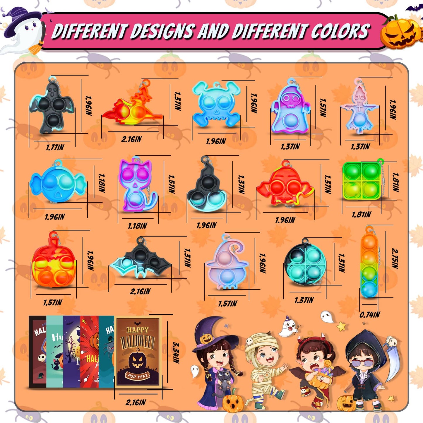 84 Pcs Halloween Pop Fidget Toys Pack,Halloween Party Favors Supplies For Kids 4-8 8-12,Relieves Stress Anxiety Toys Pop Keychai