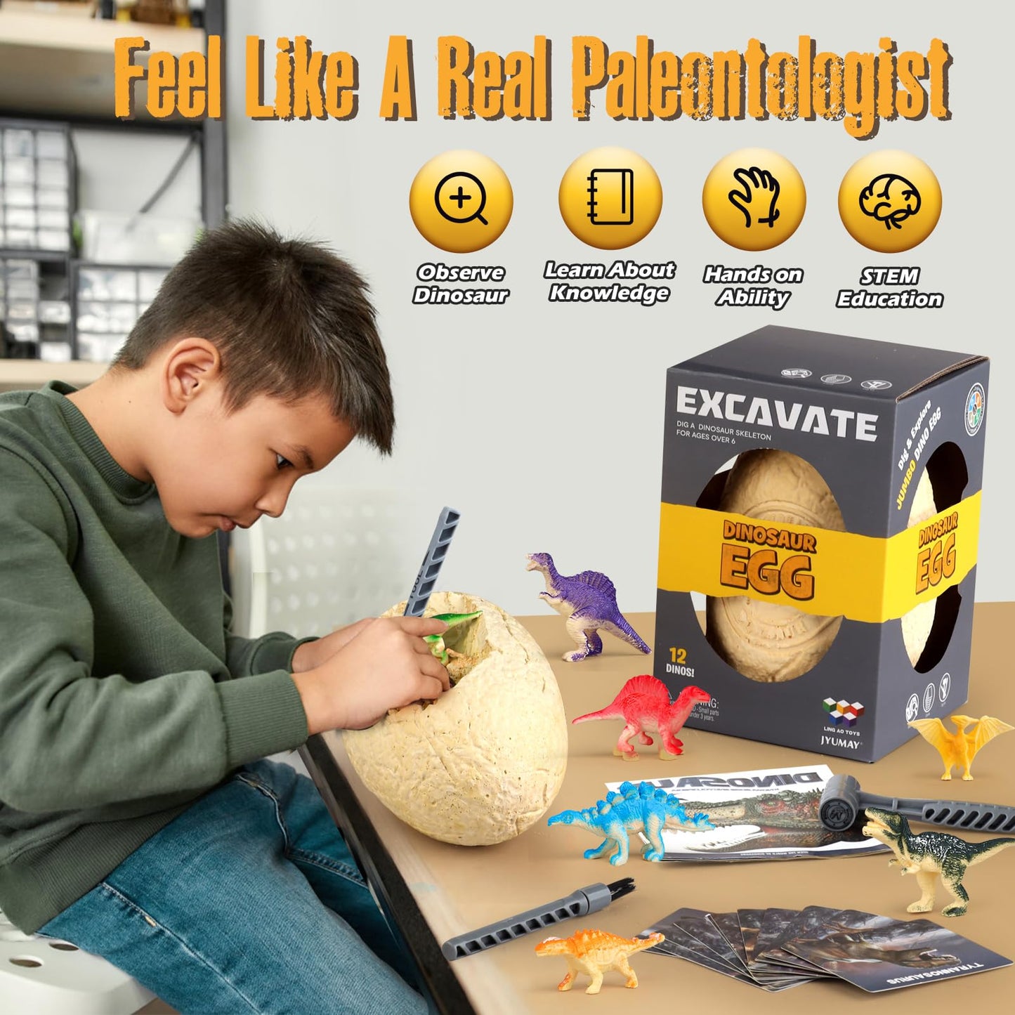 Jumbo Dino Egg Dig Kit - 12 Dinosaurs Excavation Kit, Dinosaur Toys For Kids 5-7, Fossil Dino Toys Dig Kits For Dinosaur Collection, Dinosaur Toys Gifts For Boys Girls 6 And Up Year Old Birthday Gift
