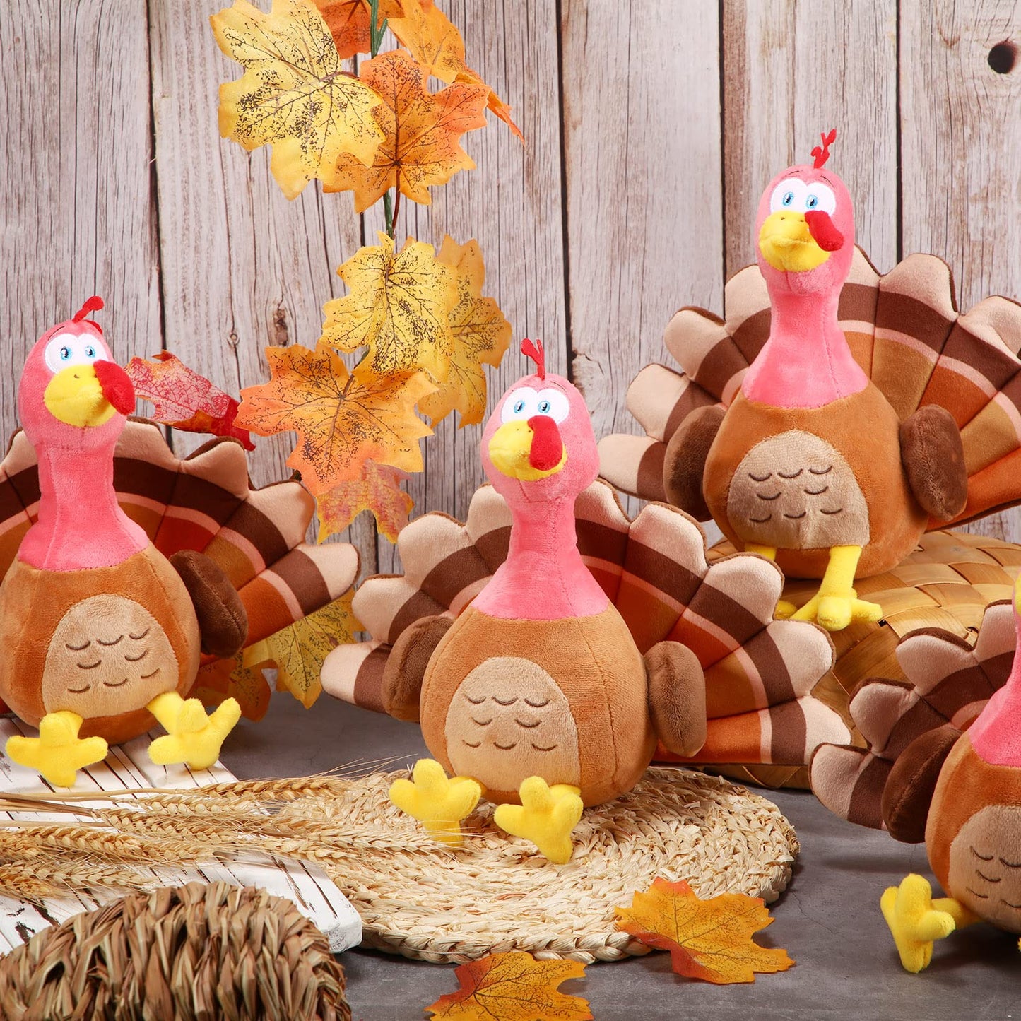 4 Pieces Plush Turkey Stuffed Animals 8 Inch Soft Thanksgiving Turkey Bird Plush Toys Fall Autumn Harvest Thanksgiving Ornaments