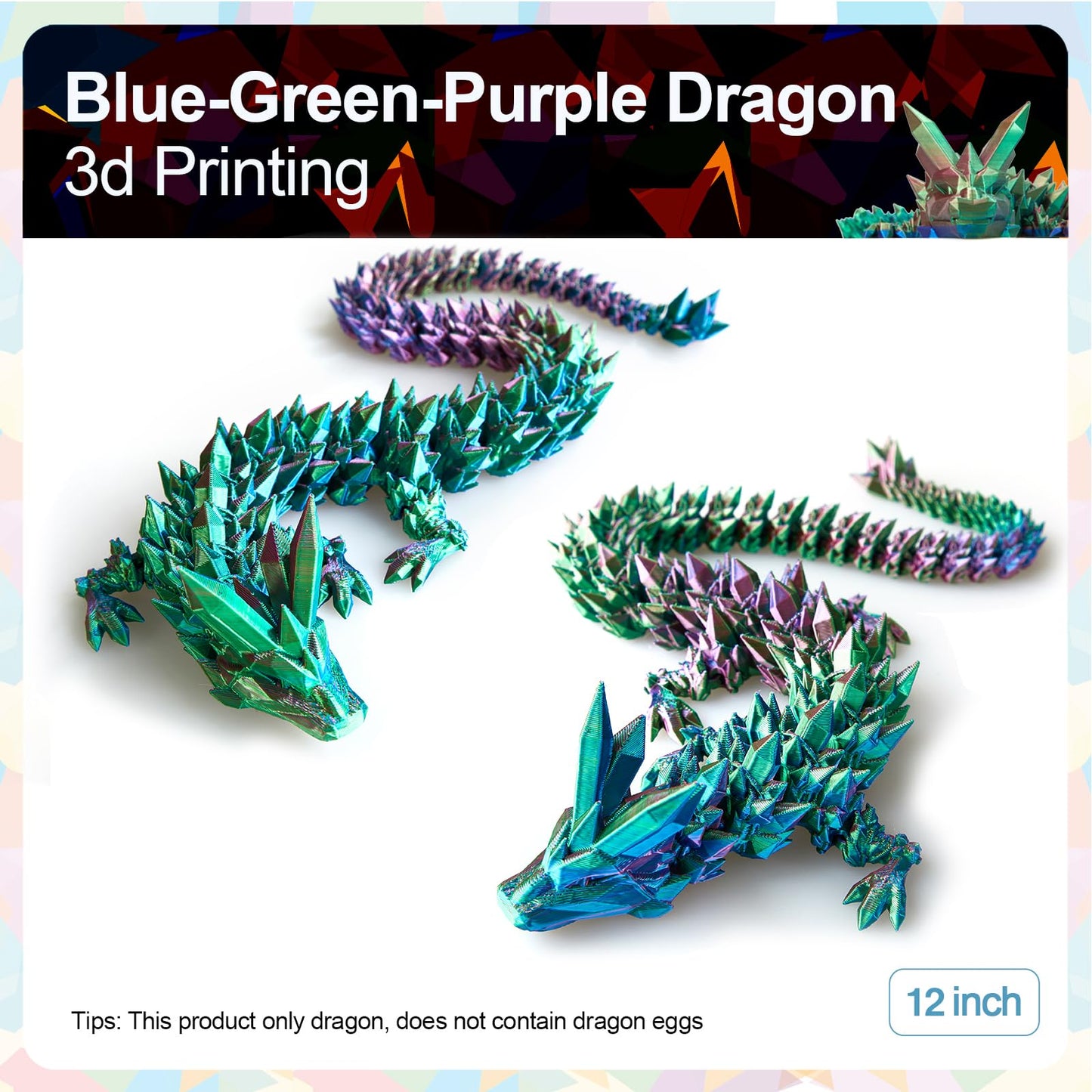 Meet Gladness 12 in 3D Printed Dragon, 12inch Dragon,3D Dragon Toy,Large Dragon Present,Ariculated Crystal Dragon (Blue Blue Pur