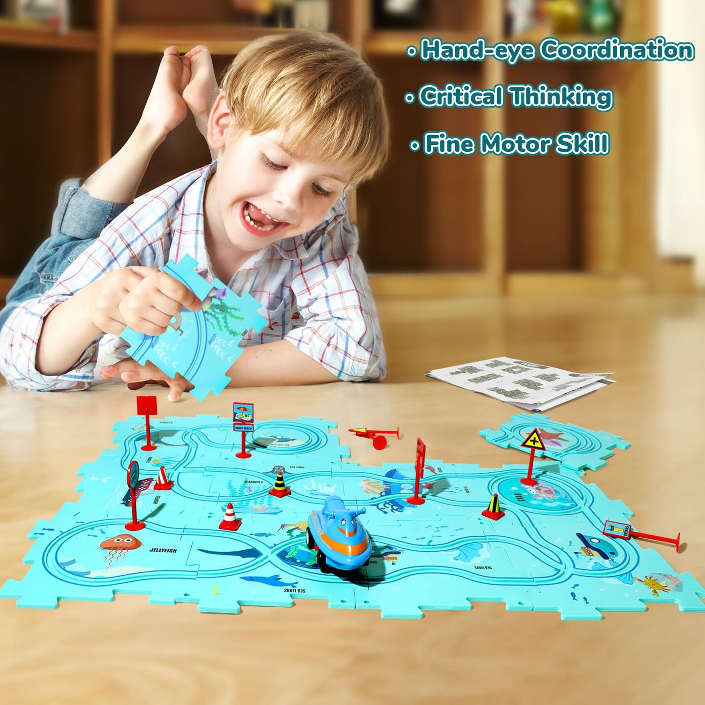 New Plastic Puzzles For Kids Ages 3-5 With A Cute Vehicle, Toddler Puzzle Track Play Set Gift, Critical Thinking Educational Toy
