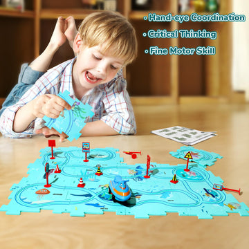 New Plastic Puzzles For Kids Ages 3-5 With A Cute Vehicle, Toddler Puzzle Track Play Set Gift, Critical Thinking Educational Toy