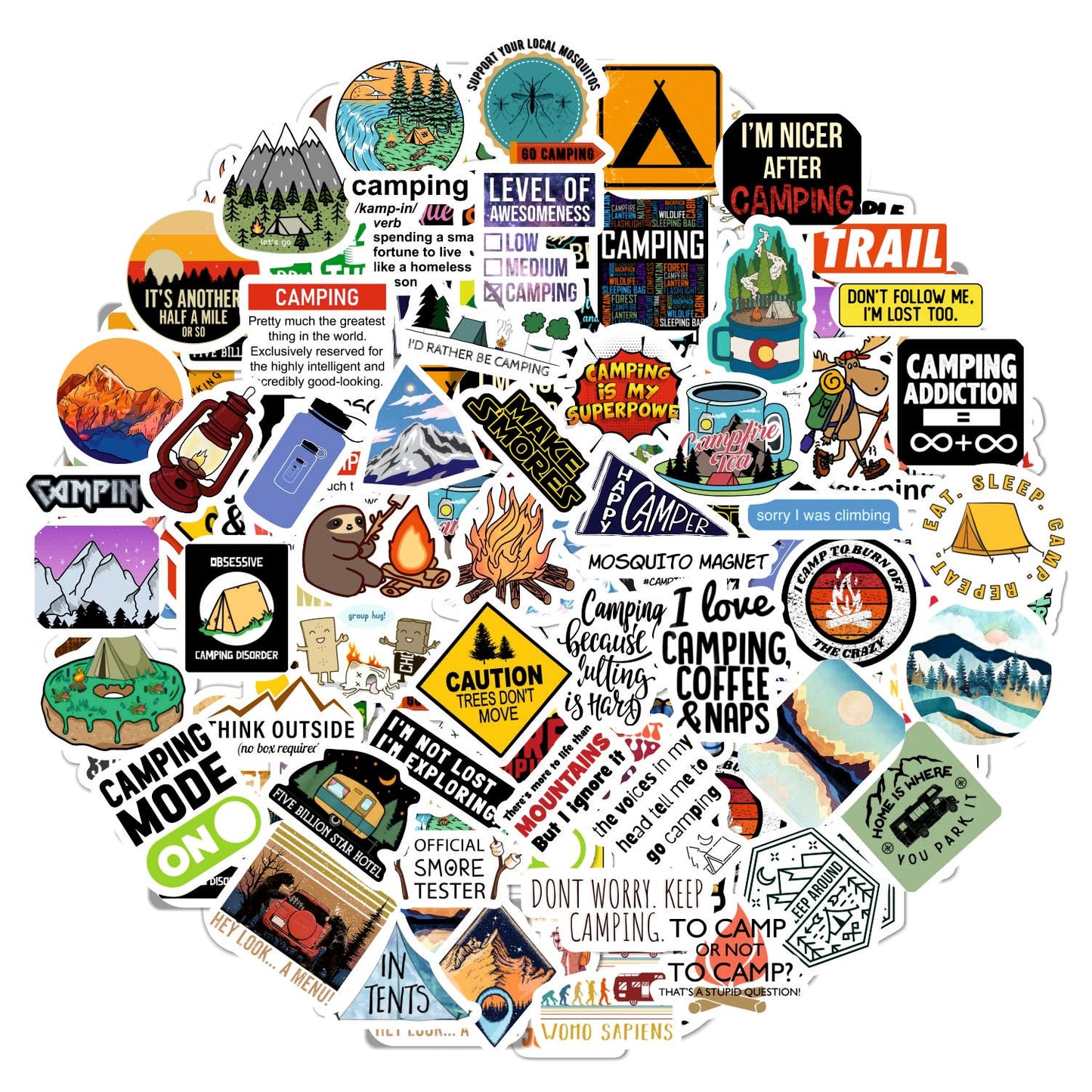 Bulbacraft 100Pcs Funny Camping Stickers - Camping Gifts, Camp Stickers, Camping Planner Stickers, Fun Camping Gifts For Men & W