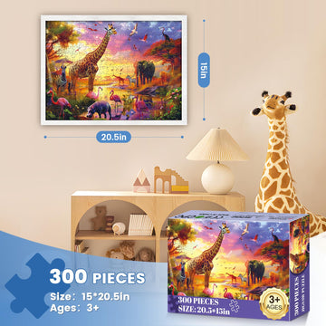 300 Piece Puzzles For Adults,Animals Of The Savannah Jigsaw Puzzle For Adults Kids Seniors,Recycled Cardboard Large Piece Puzzle 300 Piece,Family Activity Great Gift For Family Friends 20.5 * 15 In