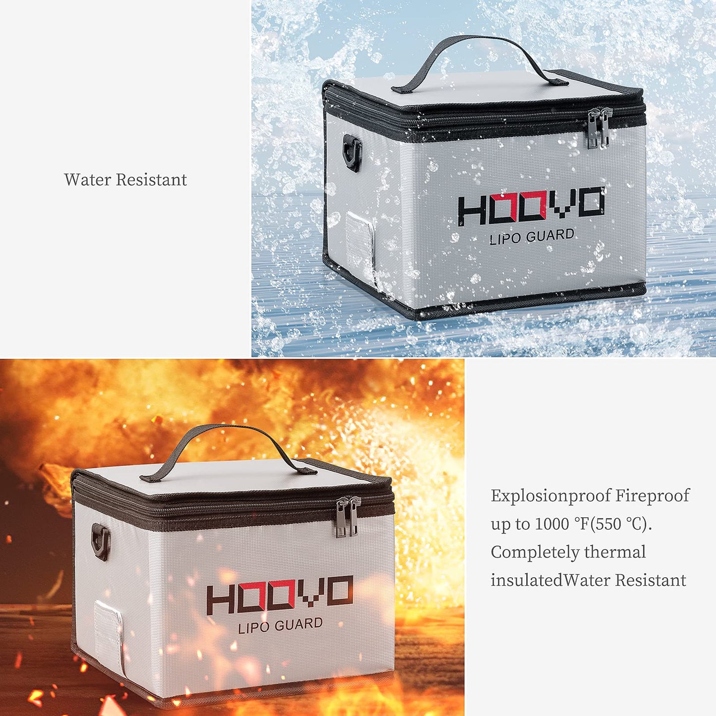 HOOVO Lipo Bag Fireproof Explosionproof Lipo Battery Safe Bag LiPo Guard Safe Bag for Lipo Battery Storage and Charging with Dou