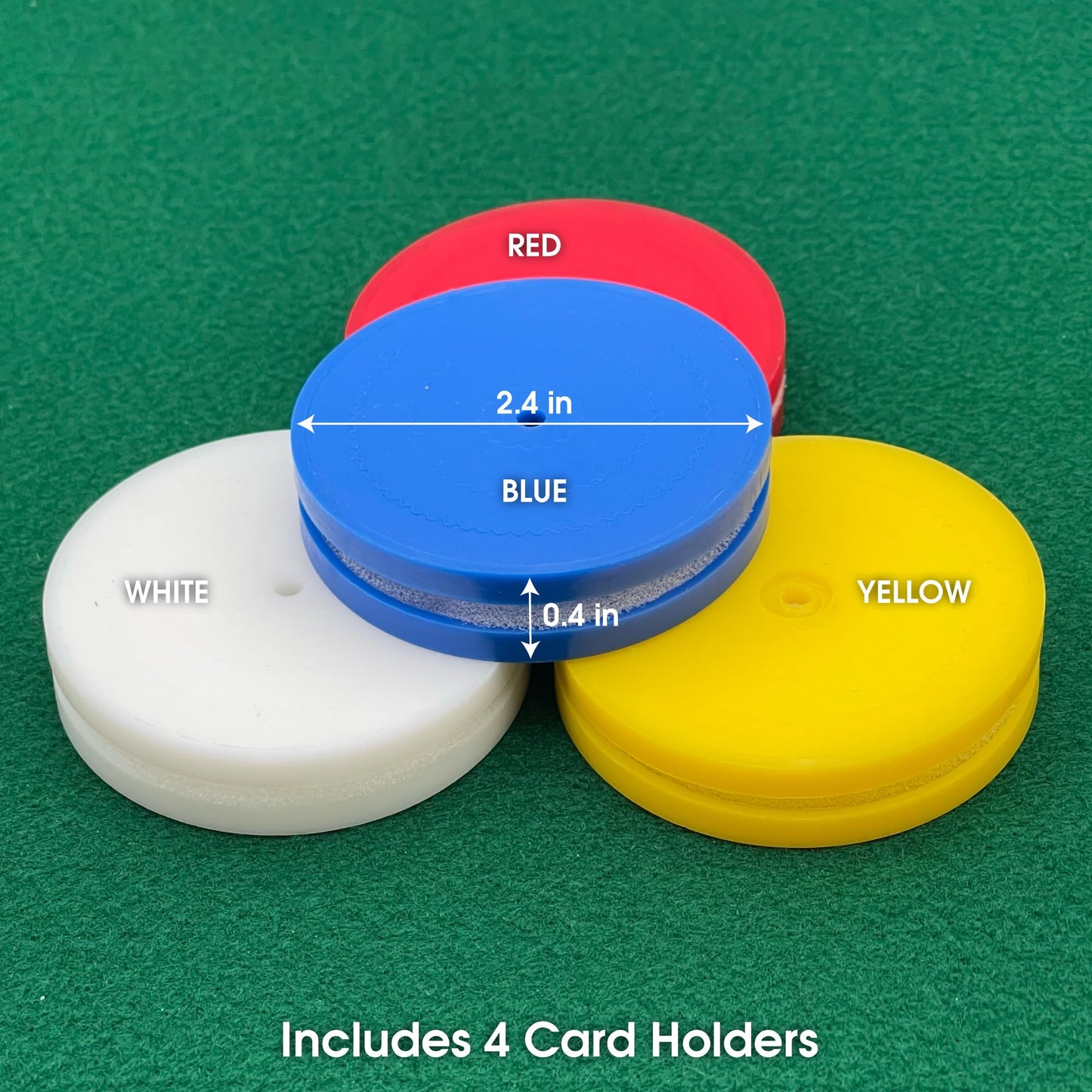 4 Piece Round Card Holders In Red, White, Yellow & Blue, Multi