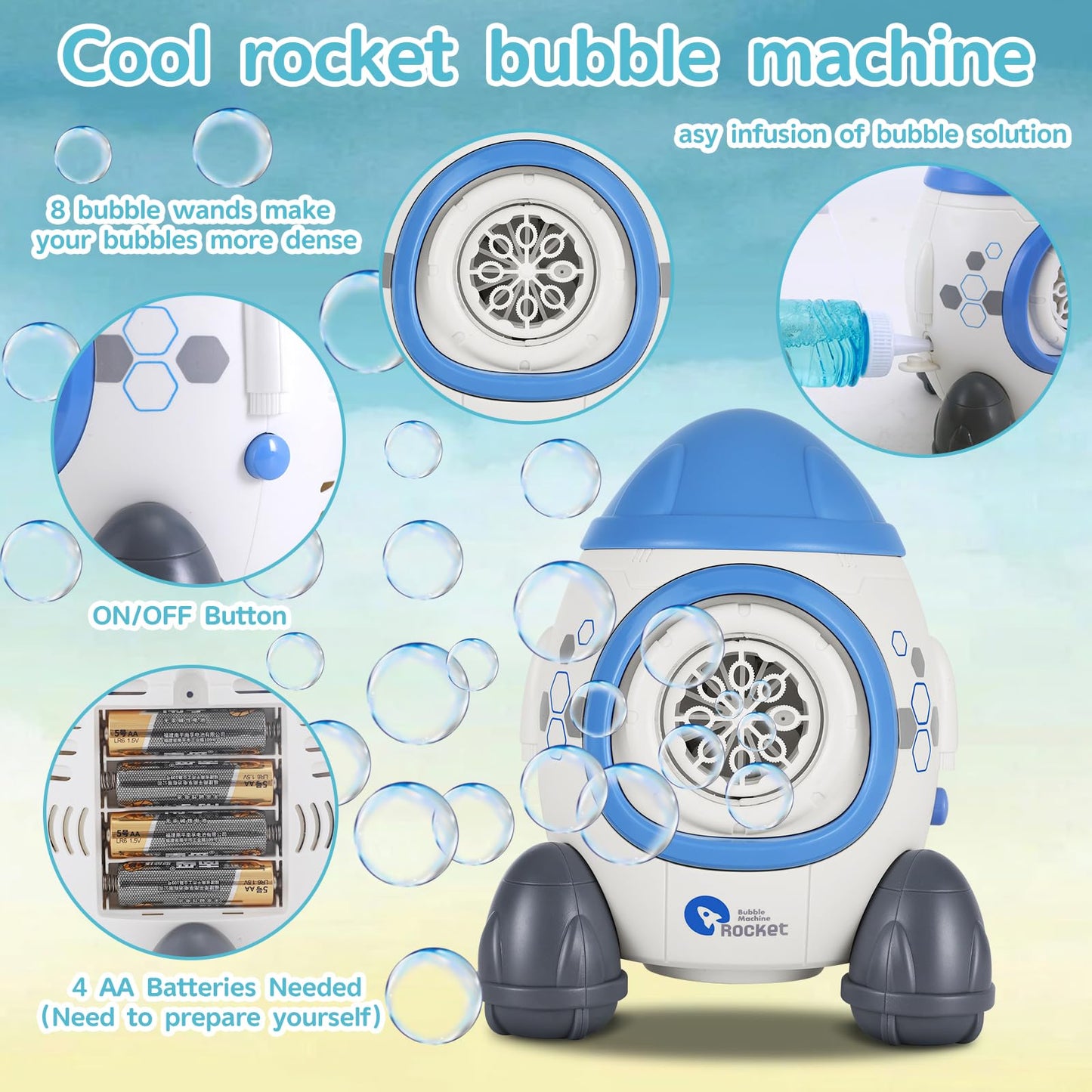 Bubble Machine Blower Blaster Lawn Mower Maker Blue Toy Fun Portable Handheld Operate Automatic Battery Electric Outdoor Summer