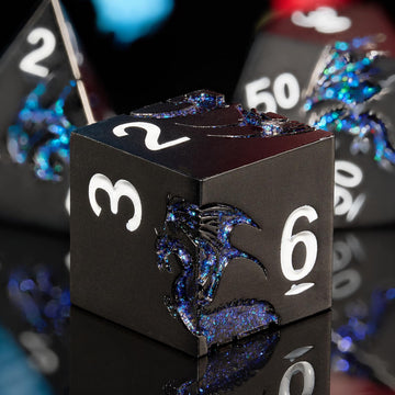 HNCCESG Metal Dice Set D&D,Glitter Blue Dragon Heavy Metallic DND Dice,Polyhedral Dice 7 Piece for Dungeons and Dragon Tabletop