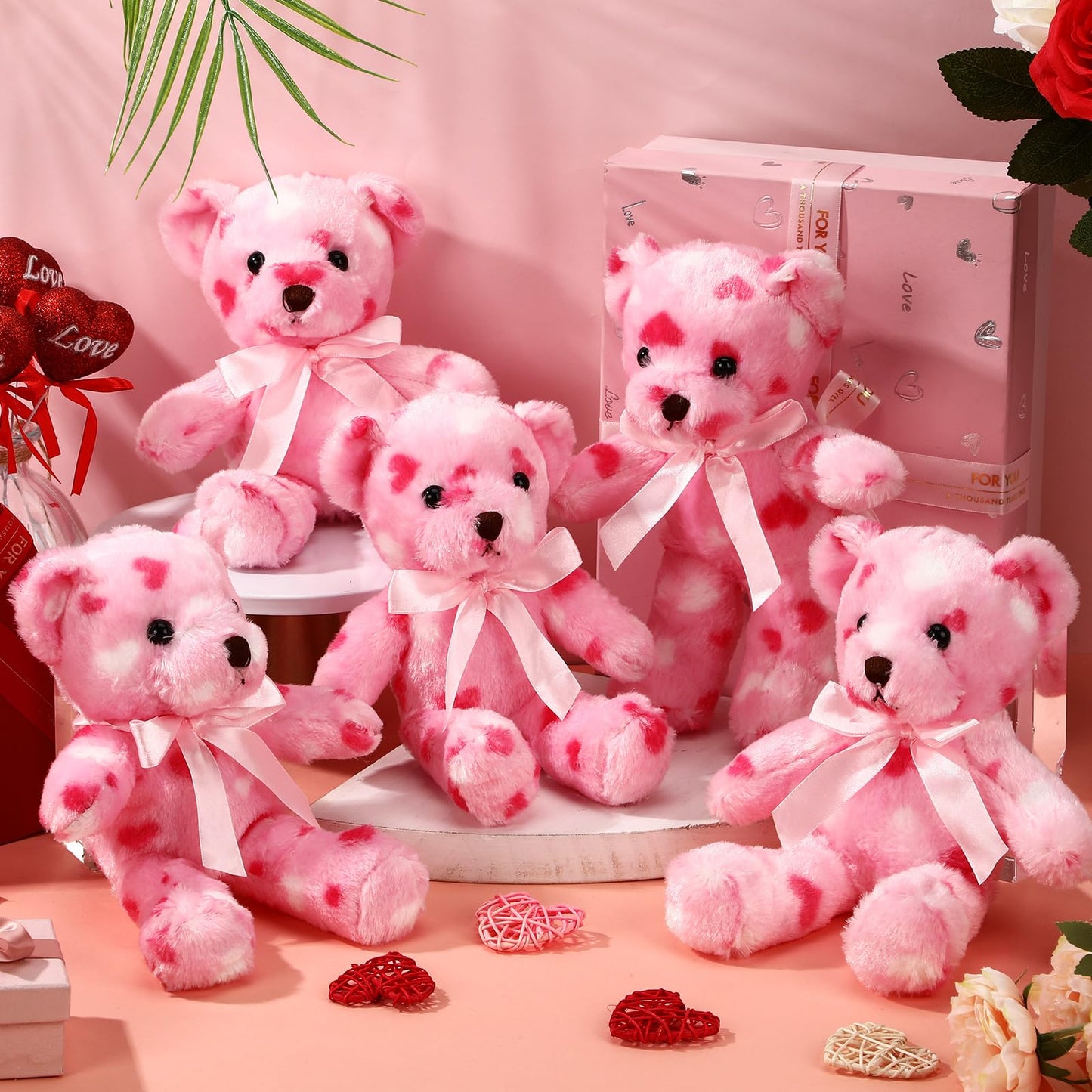 Miniinflat 12 Pcs Valentine'S Day Bear Stuffed Animal Bulk Bear Plush Toys 10 Inch Soft Cute Animals For Valentine Gift Girlfrie