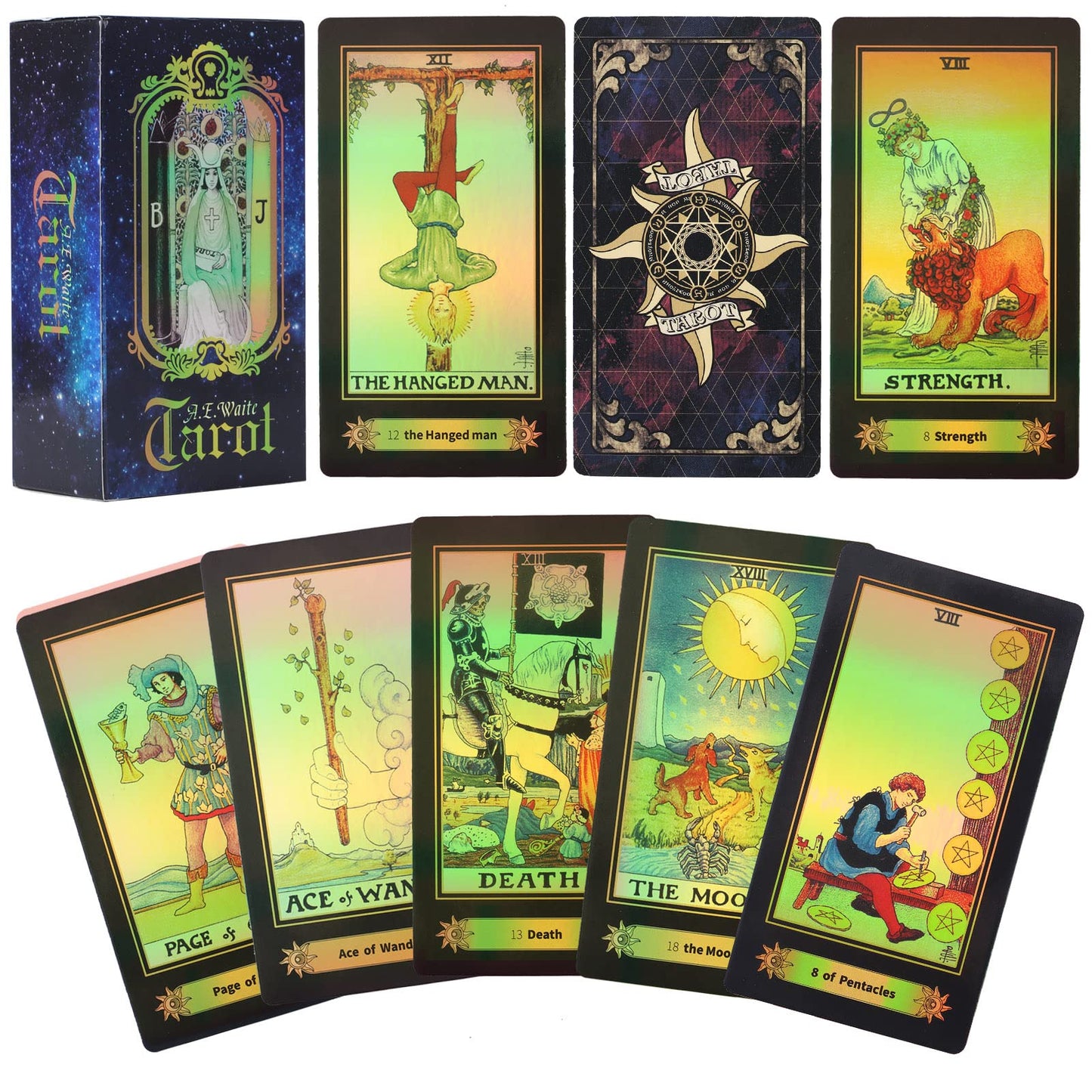 Smoostart 78 Tarot Cards With Guidebook, Holographic Tarot Cards Deck Future Telling Game With Colorful Box