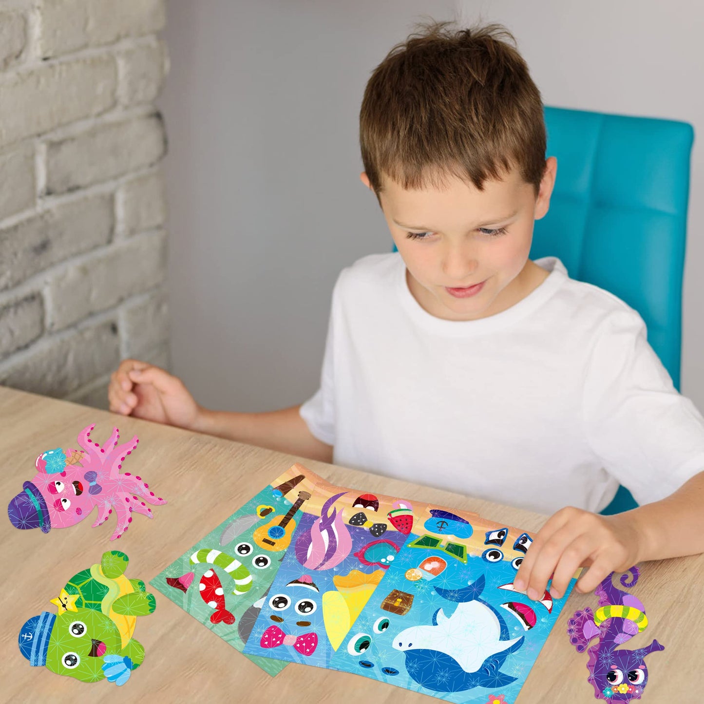 Hubirdsall 45Pcs Sea Make-A-Face Holographic Stickers Ocean Animals Diy Art Craft Rewards For School Kid Teacher Summer Mermaid Party Favor Sticker For Birthday Gift Children Room Ocean Decorated