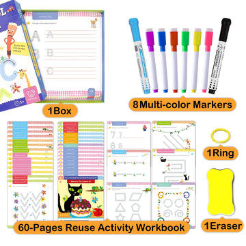 Hulupiggy Preschool Learning Activities 60 Reusable Pages, Tracing Letter Number Handwriting Practice Book For Kids, Montessori