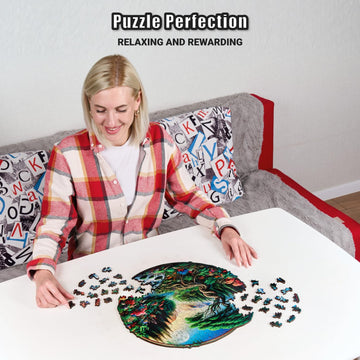 Majestic Landscape - 350 Piece Wooden Puzzles for mature-themeds - 15 x 14.6 in - Extra-Thick 5 mm Wood Puzzle Hand-Shaped Pieces Round Mosaic Design - enhanced Gift for Puzzle Lovers by LEOGOR