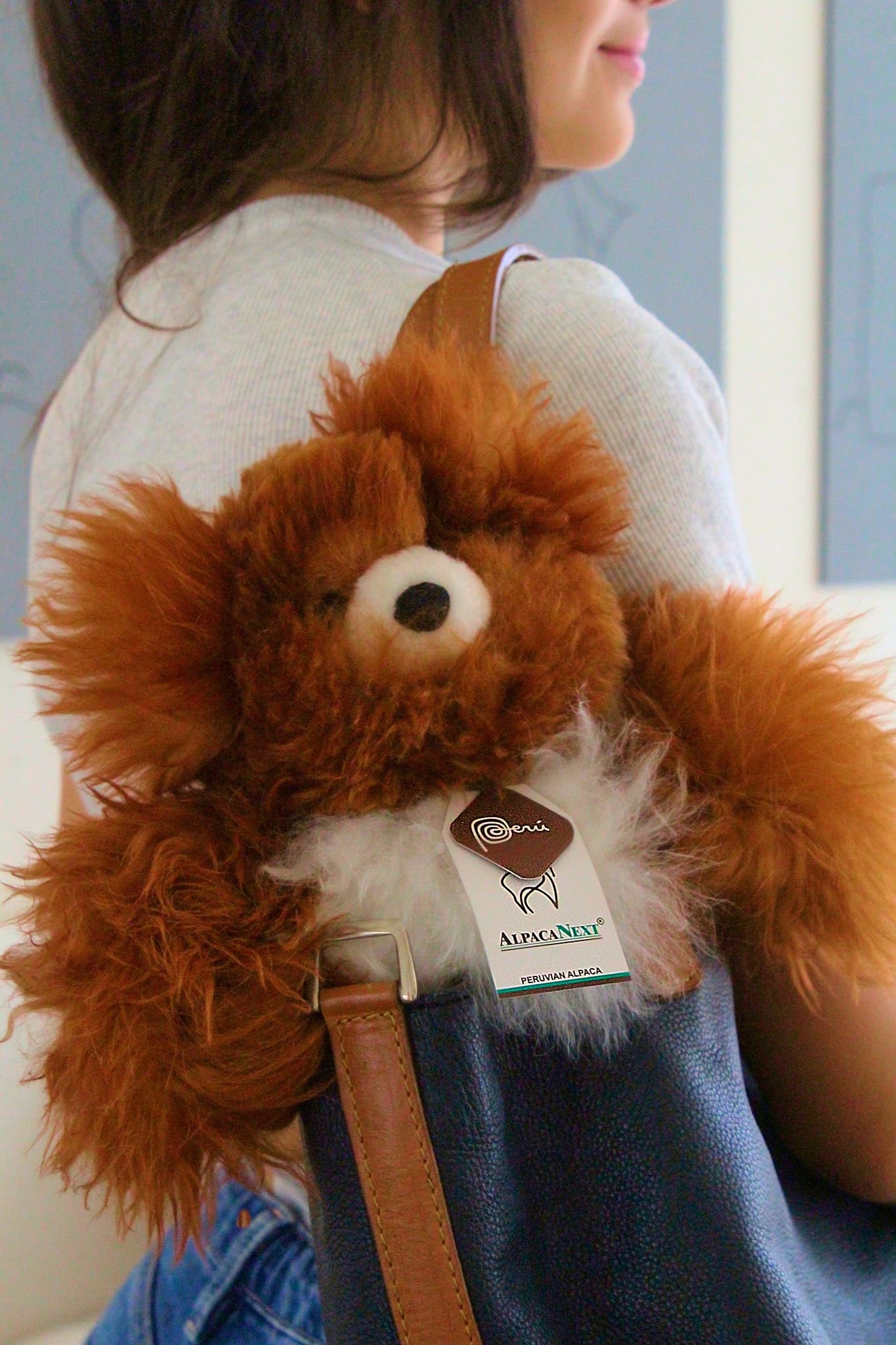 AlpacaNext Soft and Cuddly Baby Alpaca Teddy Bear - 18 inch. enhanced Alpaca Stuffed Animal Handmade on Genuine Alpaka Fur. Cute Bear (18 inches Brown & White)