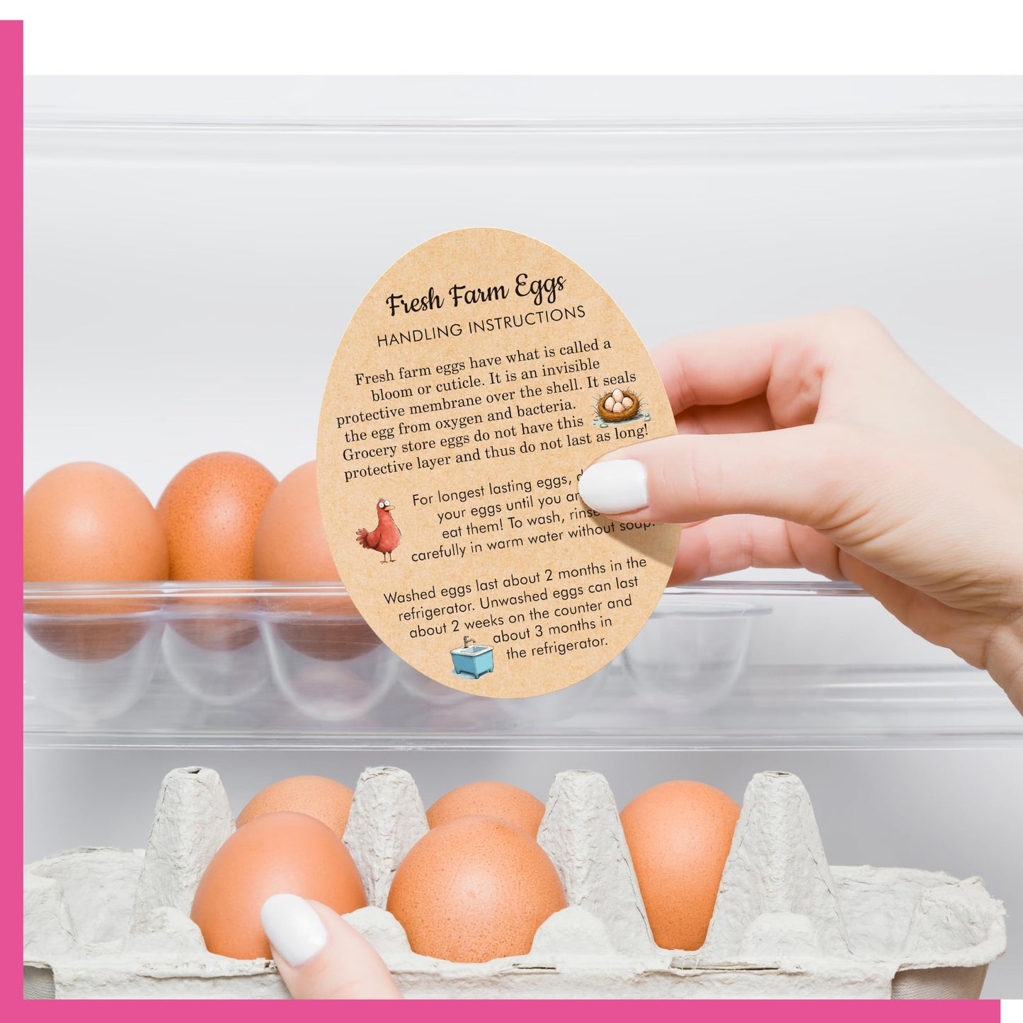 200 PCS Egg Handling Instruction Cards Double-sided Printing Egg Carton Stamp Bulk Labels with Washed/Unwashed Fresh Eggs Care Accessories Card Label for Basket Farm Business Accessories (3.5 x 2.7 )