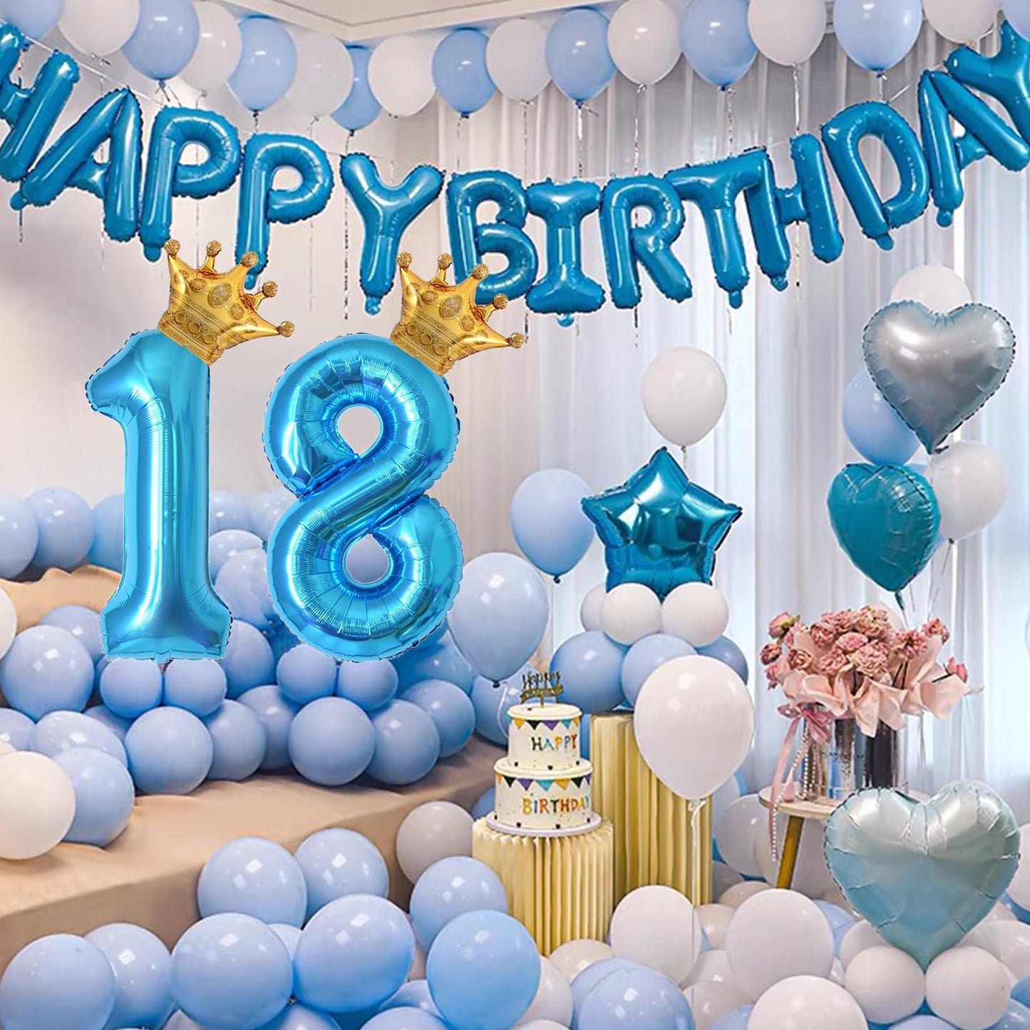 40 Inch Light Blue Number 1 And Mini Crown Balloon For 1St Birthday Party Decorations, Light Blue Birthday Party Balloons Decora