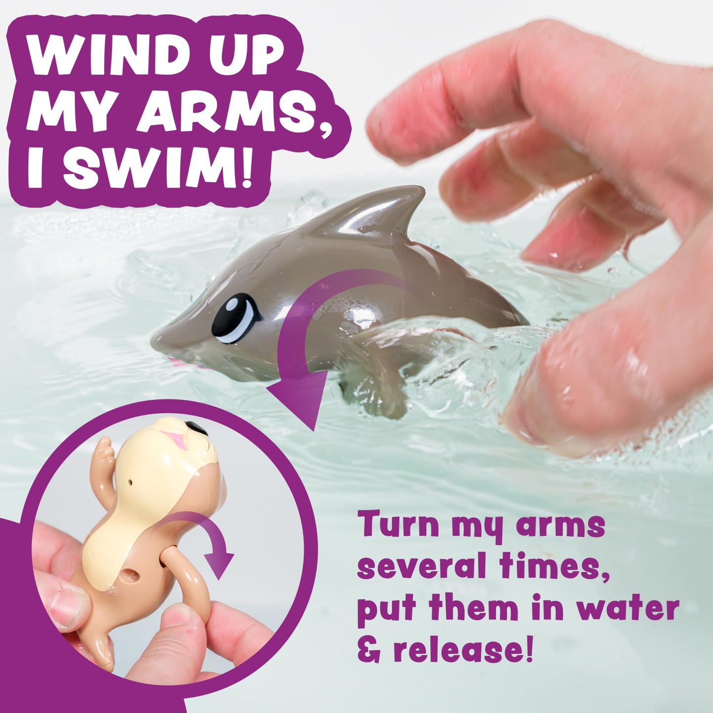 Tub Works® Wind Up Swimming Baby & Toddler Bath Toys, Arctic 3 Pack | Wind Arms & Watch Them Swim! | Interactive Baby Bath Toys | Ideal Bathtub Toys, Baby & Toddler Pool Toys Or Water Table Toys