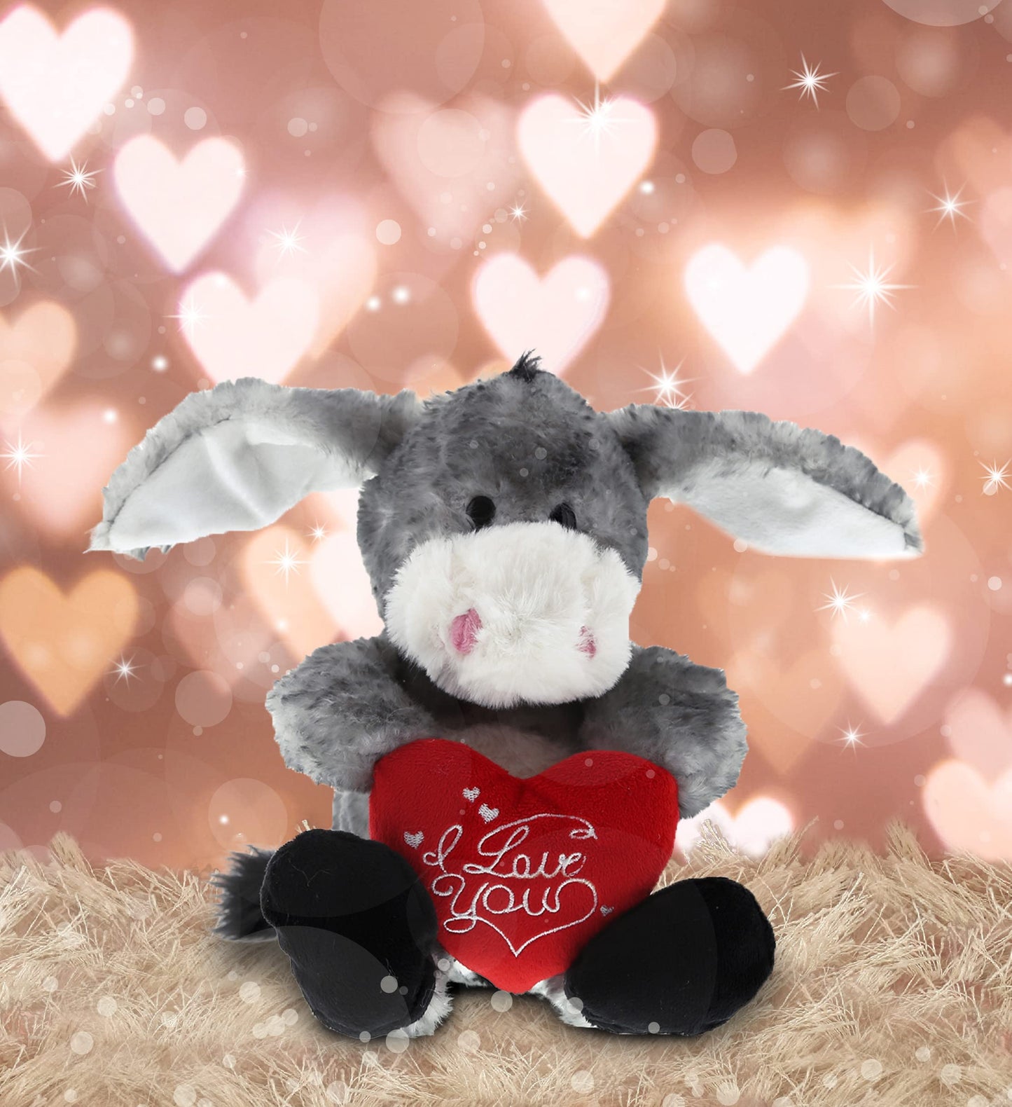 Dollibu I Love You Valentine Plush Itting Grey Donkey - Cute Stuffed Animal With Red Heart And Name Personalization Gift For Valentines Day, Birthday, Anniversary, Romantic Date - 9 Inches