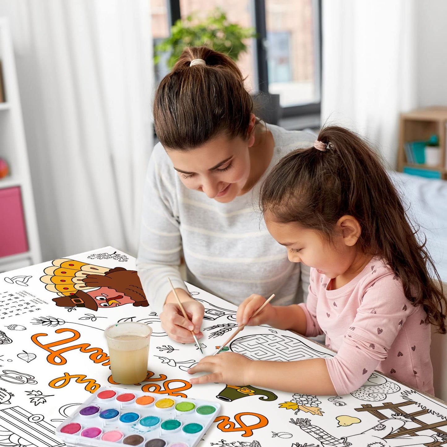 3 Pcs Fall Thanksgiving Coloring Tablecloth for Kids 48 x 36 Inch Large Happy Thanksgiving Color Tablecover Thanksgiving Activit