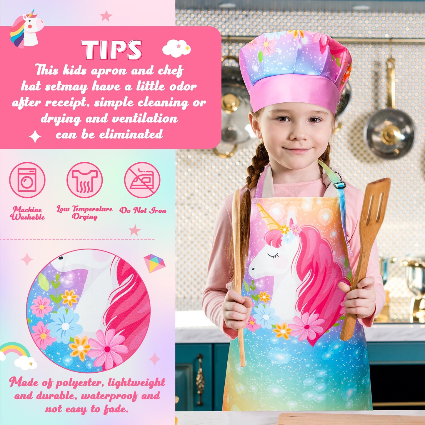 R HORSE Kid Apron and Chef Hat Set - 2Pcs Adjustable Magic Horse Children Kitchen Apron Dress up Role Play Chef Toy Kid Funny Co