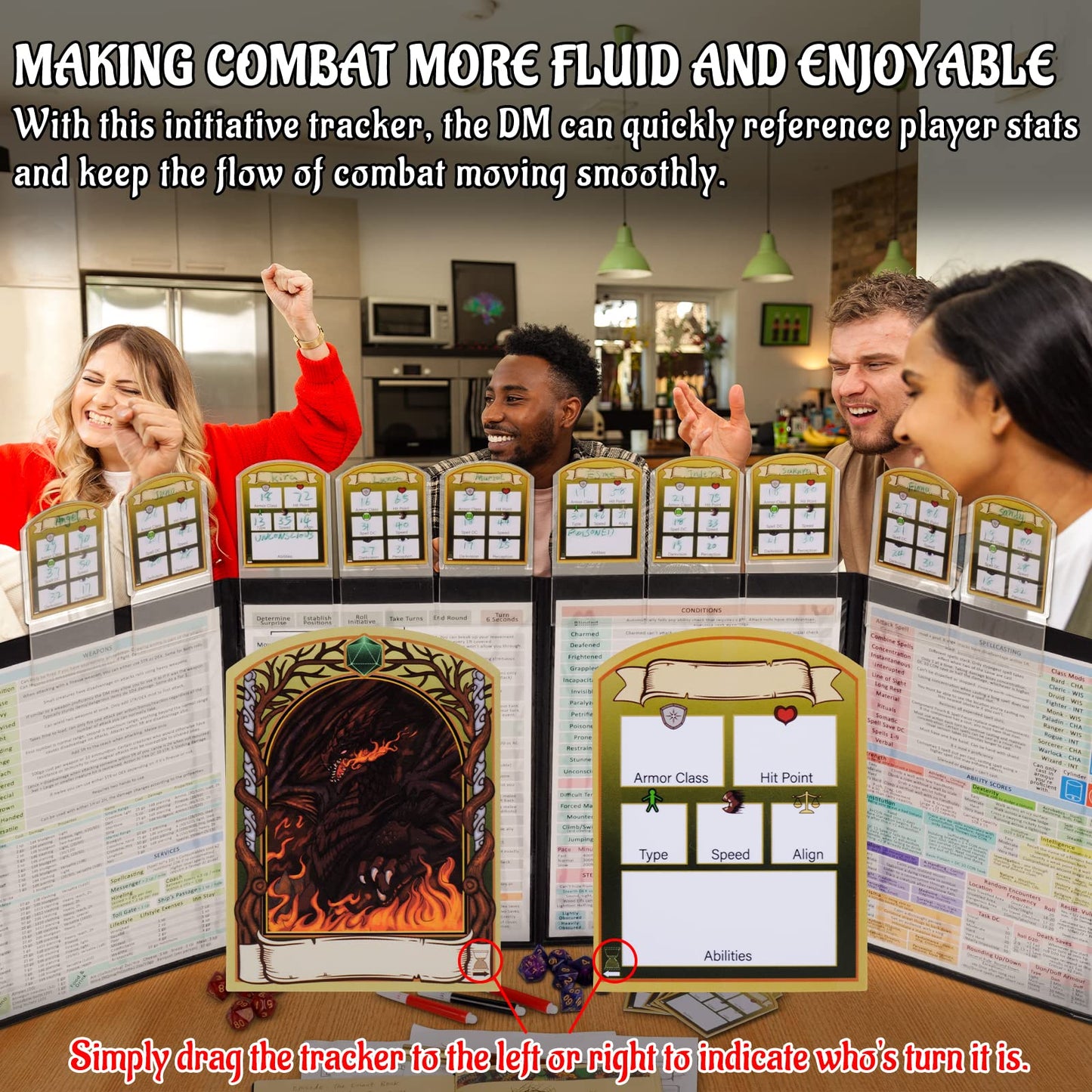 Dnd Initiative & Combat Tracker Set Of 6Pcs Erasable Acrylic Top On Screen With Character, Monster Insert Cards Dm Tools, Accessories For Dungeons And Dragons, Pathfinder, Ttrpgs